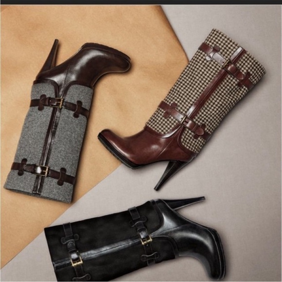 Cole Haan brown leather and houndstooth Nike Air boots size 7.5 - Picture 5 of 9